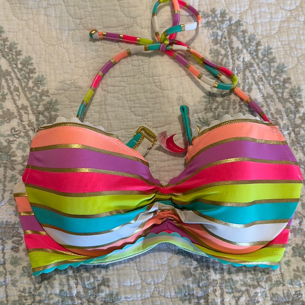 SOLD ‼️Victoria’s Secret bikini top neon color with gold stripe